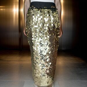 Maxi skirt, French Connection, SZ S, golden sequins, lined, elastic waist